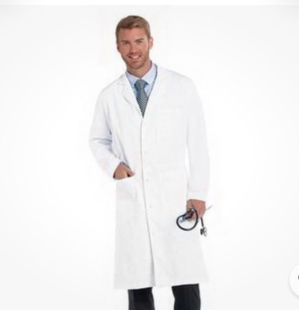 Landau Men's Scrubs Full-Length Lab Coat 3138 White Doctor’s Nurses Size 38 NWOT